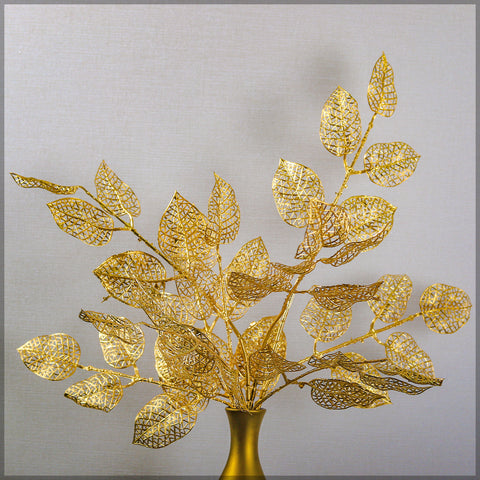 1 Piece Golden Decor Leaf (Without Vase)