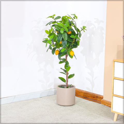 Faux Potted Lemon Plant(with black nursery pot)