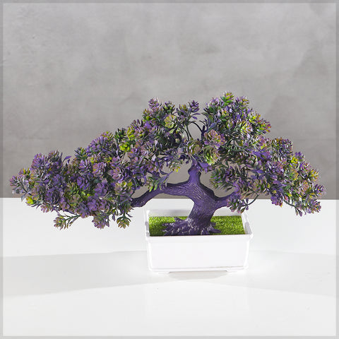 Artificial bonsai plant with purple green leaves