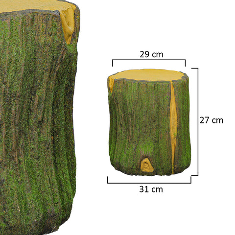 Tree stump garden decoration with moss
