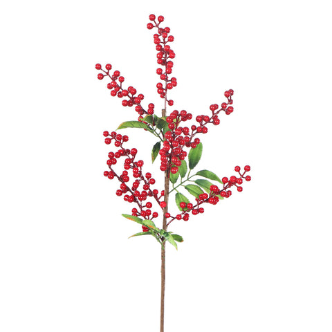 Single Stem Artificial Red Berry with Leaves (without Vase)