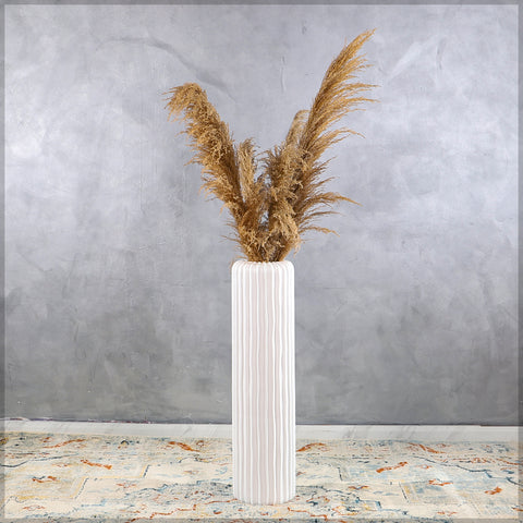 White vase with groove texture