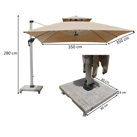 3.5m x 3.5m Outdoor Cantilever Square Umbrella with 120kg Marble Base
