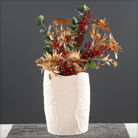 Cream Ceramic Vase with Leaf Design