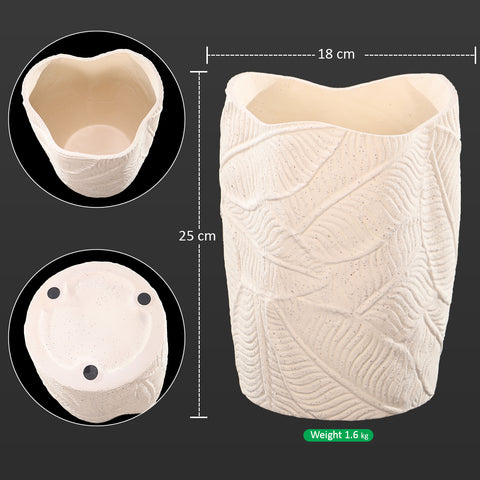 Cream Ceramic Vase with Leaf Design