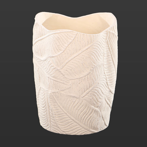 Cream Ceramic Vase with Leaf Design