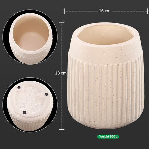 Cream Ceramic Ribbed Vase