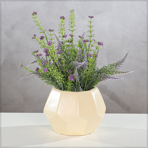 Hexagon Shaped Ceramic Cream Flower Pot