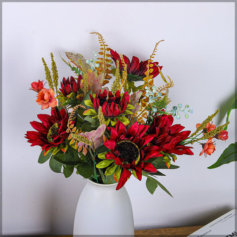 sunflower bunch with fillers and leaves