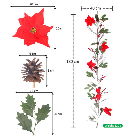Christmas Holly Leaves and Red Berries Winter Garland