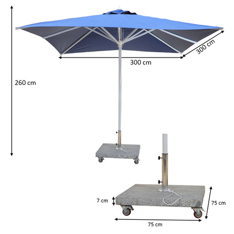 3m x 3m Square Umbrella with 100kg Marble Base