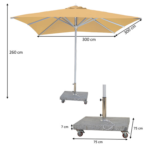 3m x 3m Square Umbrella with 100kg Marble Base