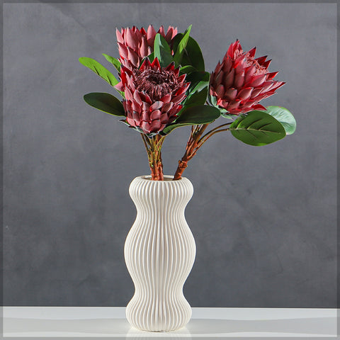 Realistic Flower King Protea SingleStem with Green Leaves(without vase)