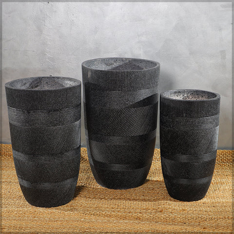 Black Line Design Tall Concrete Vase