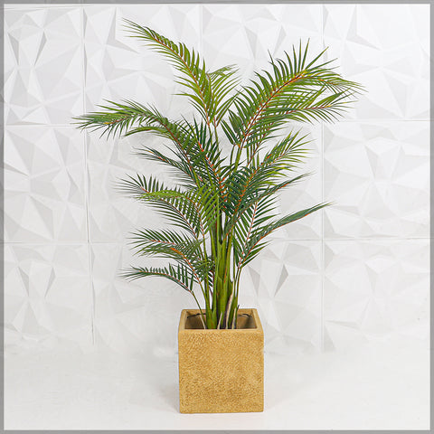 Square brown concrete pot for plants