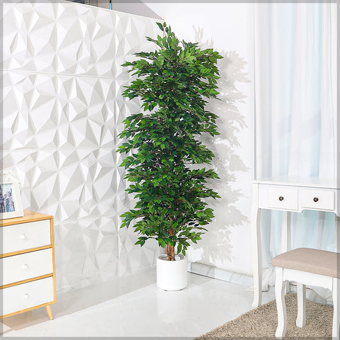 Faux Green Ficus Plant(with black nursery pot)