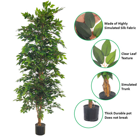 Faux Green Ficus Plant(with black nursery pot)
