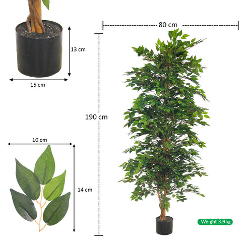 Faux Green Ficus Plant(with black nursery pot)