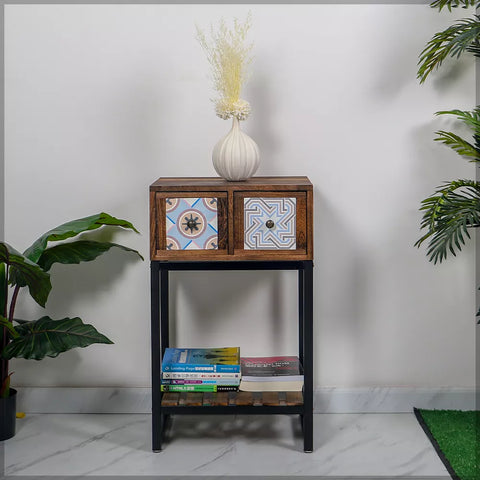 wooden table with drawers