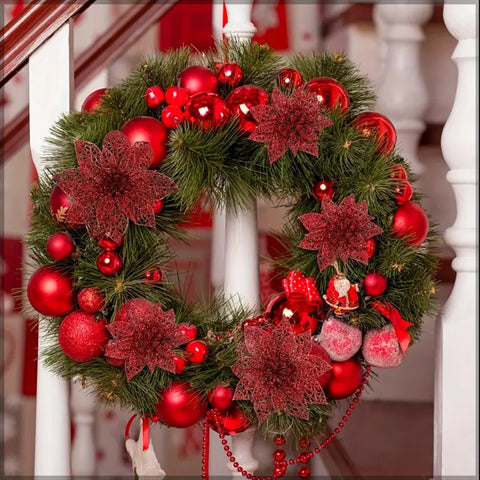 Festive poinsettia Christmas tree decor