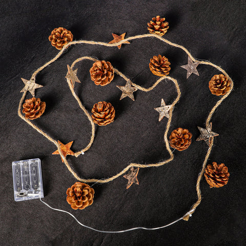 Christmas LED lights string with pinecones and stars