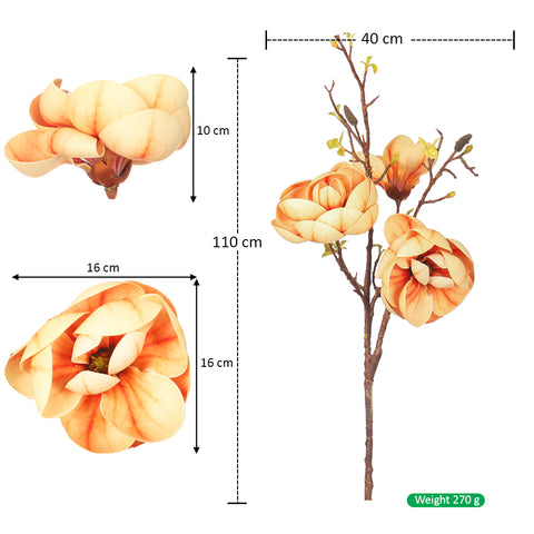 Artificial 3 Heads Magnolia Flower Single Stem(without vase)