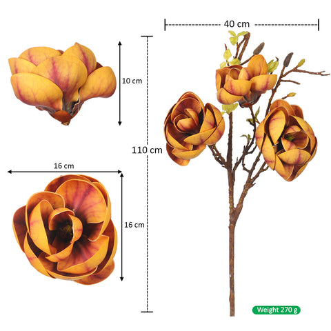Artificial 3 Heads Magnolia Flower Single Stem(without vase)