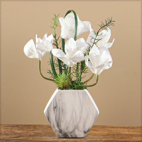 artificial white rose arrangement