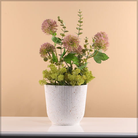 New White Modern Rib Design Plastic Pot