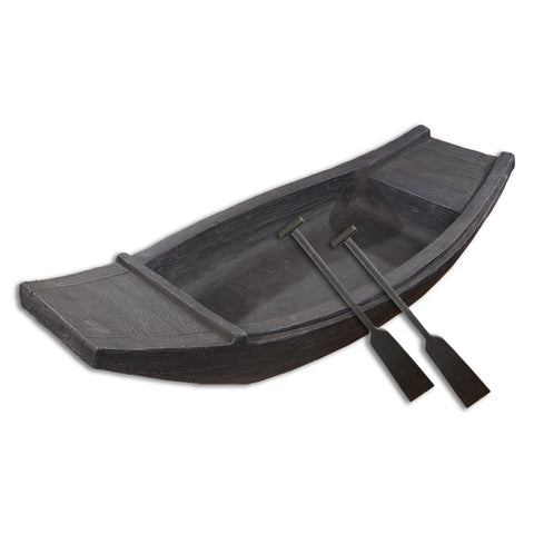 Resin Decorative Boat with Paddle for Landscaping