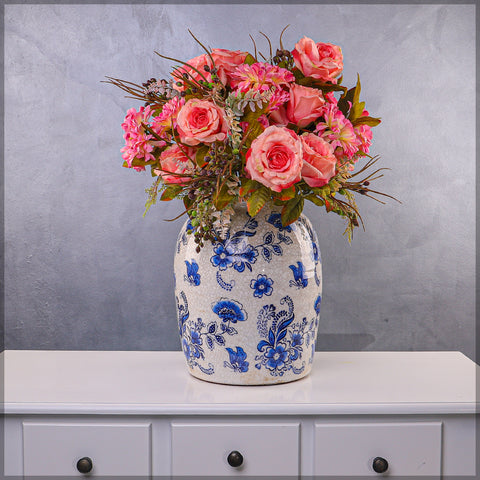Classic blue and white Chinese vase with floral design