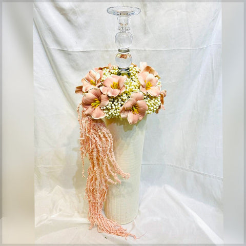 Chic Pink and White Floral Arrangement with Glass Accent on a Tall Vase