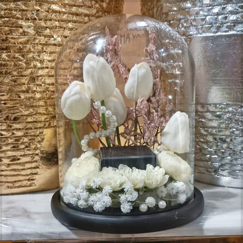 Elegant Enchanted Floral Display Under Glass