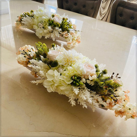 Elegant Floral Centerpieces on Marble Table
