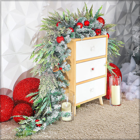 1-Piece Decorative Artificial Pine Snow Garland(Without Christmas Balls)