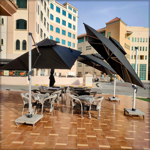 مظلة مربعة خارجية بقطر 3.5 متر × 3.5 متر مع قاعدة رخامية تزن 120 كجم