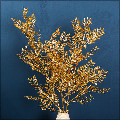 1 Piece Artificial Golden Fern Leaves (Without Vase)