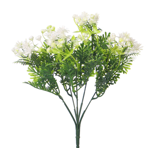 Plastic Simulation Green Leaves with White Flower Bunch