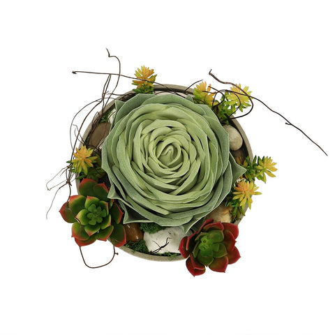 Faux green succulent in pot for office décor