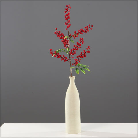 Single Stem Artificial Red Berry with Leaves (without Vase)