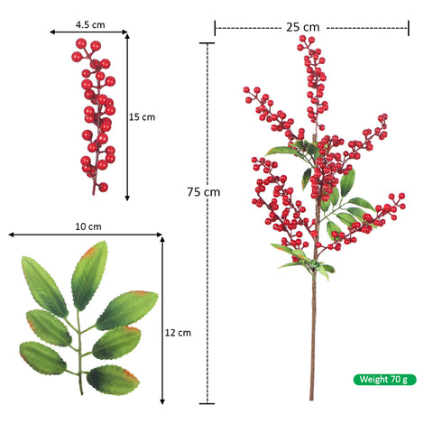 Single Stem Artificial Red Berry with Leaves (without Vase)