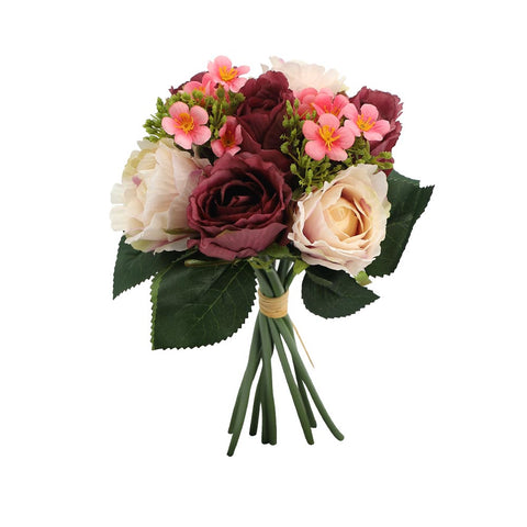 8 heads purple artificial silk rose flowers