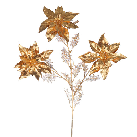 1 Piece Golden Poinsettia Flower for Christmas Decoration (Without Vase)