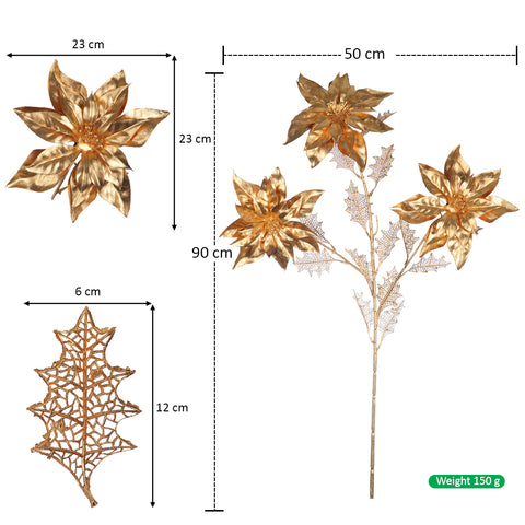 1 Piece Golden Poinsettia Flower for Christmas Decoration (Without Vase)