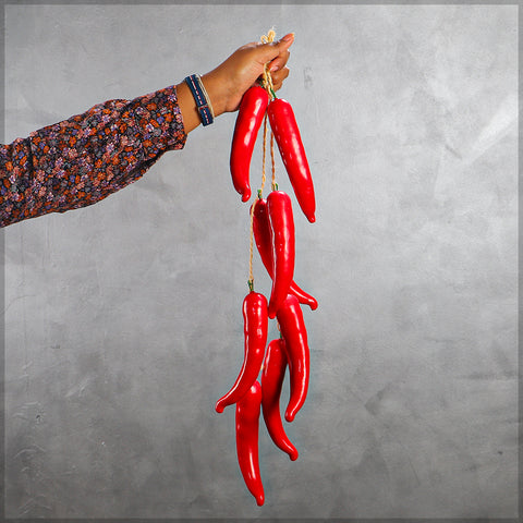 Fake hanging chili peppers