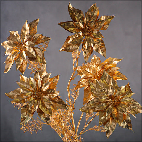 1 Piece Golden Poinsettia Flower for Christmas Decoration (Without Vase)