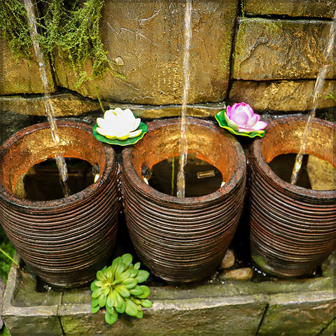 Wall Fountain with Cascading Water Pots