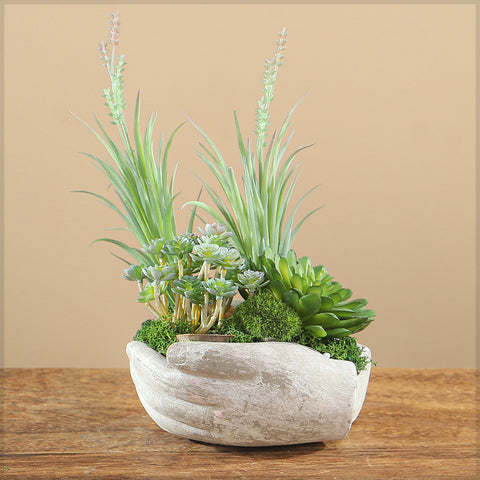 Hands of nature succulent arrangement