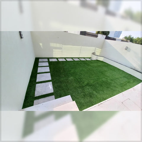 Modern Minimalist Backyard with Lush Green Lawn for display purposes only (non-sale)