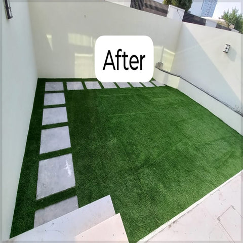 Modern Minimalist Backyard with Lush Green Lawn for display purposes only (non-sale)